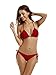 zeraca Women's Tie Side Bottom Triangle Bikini Swimsuits (M10, Dark Red)
