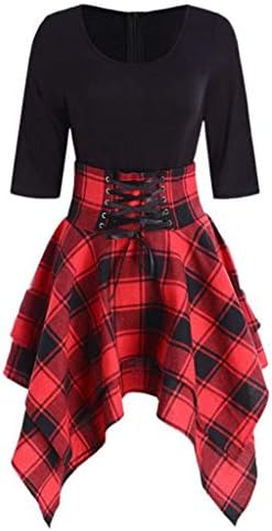 チェック柄 ステッチスカート Foreted キャミスカート ファッション ドレス タイト aライン 膝丈 ワンピース 可愛い 優雅 日常着 女の子 20代 30代 フレアスカートフォーマル