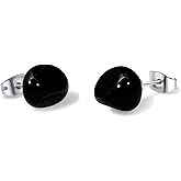 Obsidian Earrings, Natural Black Stone Earrings with Stainless Steel Ear Posts, Black Stud Earrings for Women, Unisex Goth Stud Earrings for Men