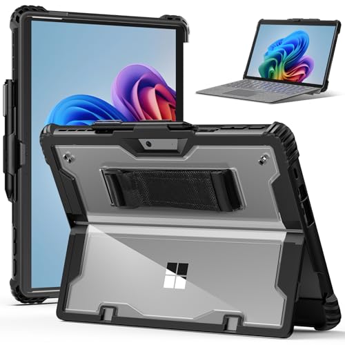 Gerutek Shockproof Case for Microsoft Surface Pro 13"/Pro 11/Pro 10/Pro 9 (2026/2024/2022), Heavy Duty Case Compatible with Stand, Type Cover Keyboard, Bragonne and Shoulder Strap, Pen Holder, Clear