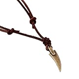 Leather Native American Inspired Wolf Tooth Necklace, Adjustable to 30 inches