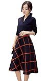 iRachel Womens Long Sleeve V Neck Casual Slim Tunic Plaids A-Line Shirt Dress