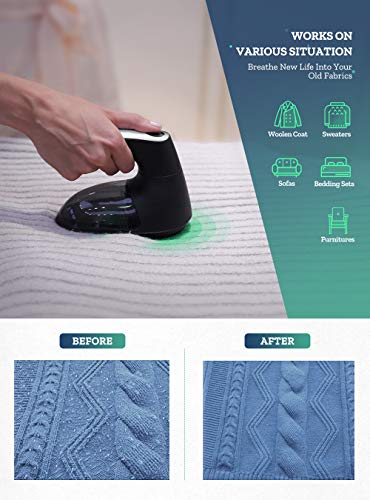 Sweater Fabric Shaver with 2 Replaceable 6-Leaf Blades, FETY Rechargeable Clothes Defuzzer Electric Lint Fuzz Pills Remover, Triple Protection & 60 Minutes Working, Trimmer Effectively Faster by 60% - Thumbnail 4