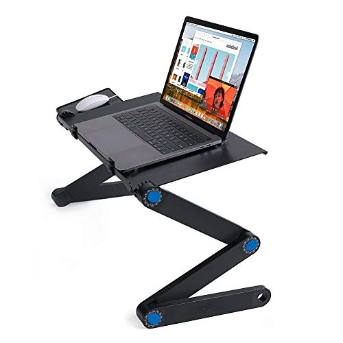 Laptop Stand for Bed, Wizgree Foldable Lap Desk with Fan, Foldable Standing Desk, Height Adjustable Cozy Laptop Table, Portable Bed Desk, Bed Tray for Couch and Sofa