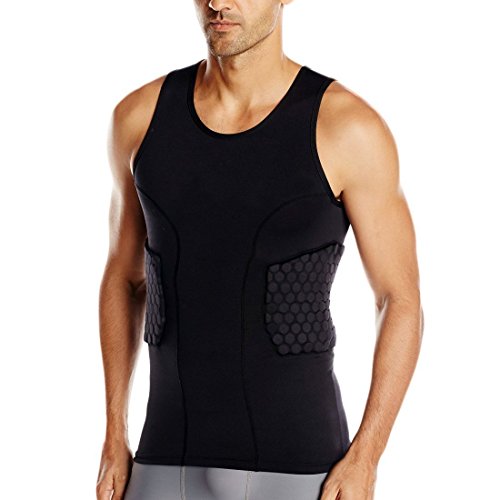image for TUOY Men's Padded Compression Shirt Protective T Shirt Rib Chest Prote