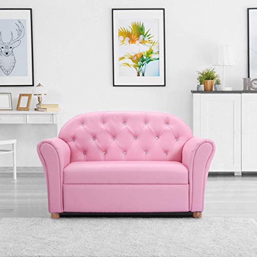 HONEY JOY Kids Sofa, 2 Seat Touch Couch Lounger Chair, Cute Gem Studs