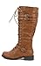Top Moda Womens Page-65 Knee High Round Toe Lace-Up Slouched High Heel Boots