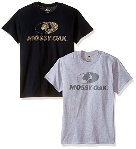 Mossy Oak Men's 2-Pack Short Sleeve Tees, Sport Grey/Black, Large