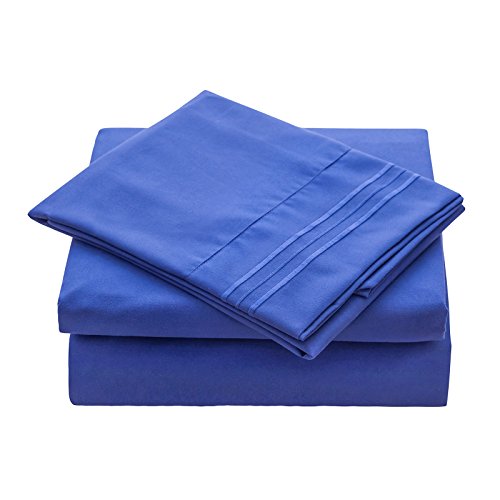 VEEYOO Queen Size Sheet Set - Super Soft 1800 Thread Count Premium Bed Sheet Sets - 16-Inch Deep Pockets, Hypoallergenic Brushed Microfiber, Wrinkle & Fade Resistant Sheet - 4 Pieces, Imperial Blue