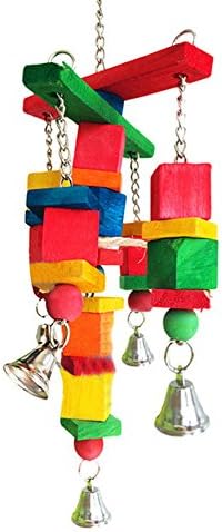 moveable Parrot bird toys swing wood chew rope toys fun with bells medium size.