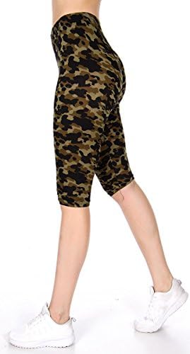Chic For Chicks Women's Knee Length Yoga Soft Brushed Pattern Capri Seamless Stretch High Waist Under Skirt Bike Shorts Stretch Leggings (Dark Camouflage)