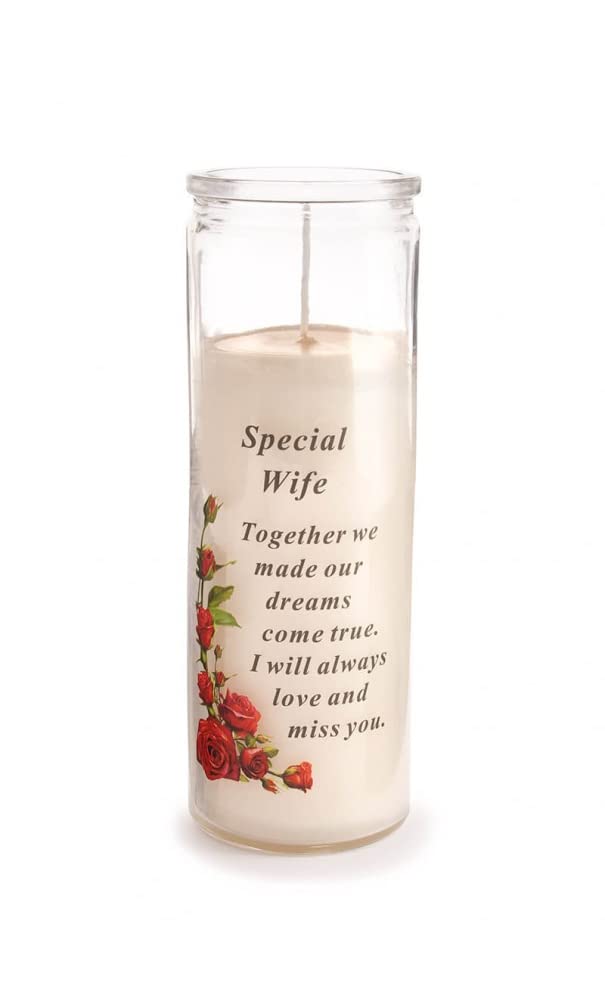 David Fischhoff - Special Wife Glass Jar Memorial Wax Candle with Verse Graveside Grave Ornament
