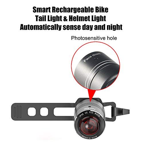 Victagen Smart USB Rechargeable Bike Tail Light, Helmet Light, Auto on-Off According to Brightness Movement, IPX6 Waterproof LED Bicycle Taillight Cycling Safety, Rear Bike Light - Thumbnail 2