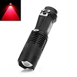 SK68 Red Mini 7W 300LM Zoomable LED Hunting Flashlight Adjustable Focus, 14500 3-Mode Torch for Night Vision