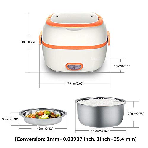 KOBWA Multifunctional Electric Lunch Box, Mini Rice Cooker, Portable Food Heater Steamer with Stainless Steel Bowls, Egg Steaming Rack, Spoon, Measuring Cup for Use in Office Outdoor School