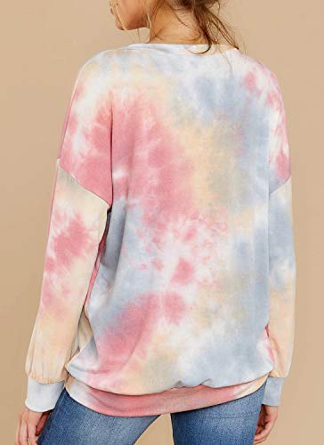 Huiyuzhi Womens Crew Neck Tie Dye Top Batwing Dolman Sleeve Rainbow Colorful Pullover Sweatshirt
