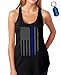 Thin Blue Line Flag Leo Police Support Women's Racer Back Tank Top & Keychain Gift Black (X-Large)