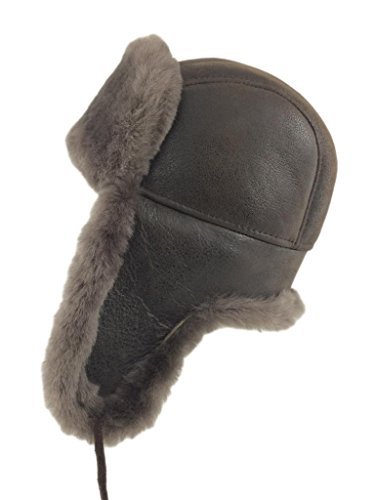 Unisex Shearling Sheepskin Leather Aviator Russian Ushanka Trapper Winter Fur Hat
