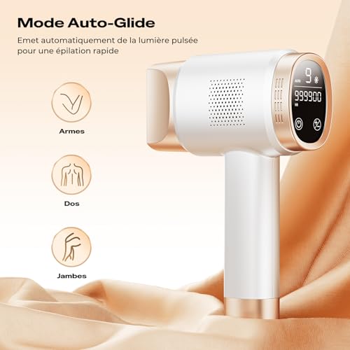 21J Pulsed Light Epilator with 8°C Cooling System, 9 Levels and 600nm Red Light, LCD Touch Screen, Laser Hair Removal for Face, Arms, Jersey, Women and Men, White