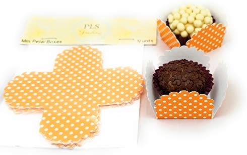 Set of 12 Mini Petal Box Made in USA with high Quality Polka dots cardstock (Orange)