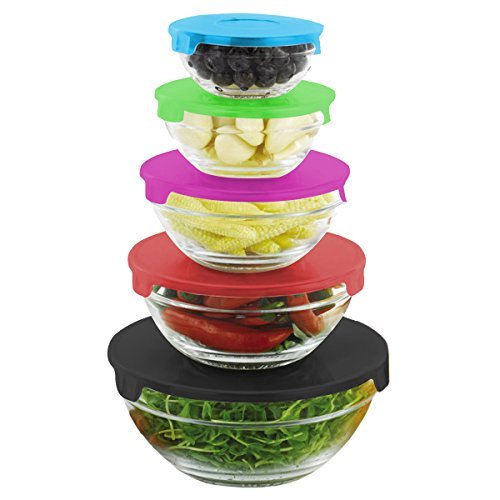 Home Basics SC44620 Glass Food Storage Containers with Multi Color Plastic Lids