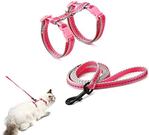 Crystal Pets Cat Harness Adjustable Reflective and Dog Leash, Locked with Neck（7"-10"） Chest（10"-17"） for Kitty Puppy Small Pet Walking