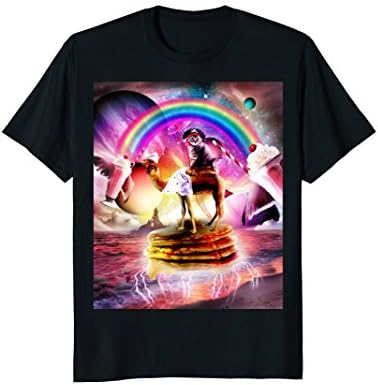 Cat Riding Camel With Pancakes And Milkshake T-Shirt