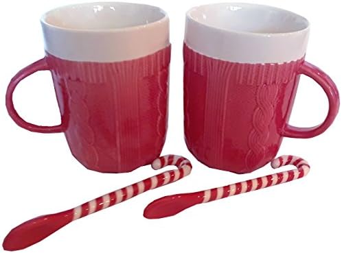 Cupcakes &amp; Cartwheels Sweater Mug with Candy Cane Spoon, Set of 2 Mugs and Spoons