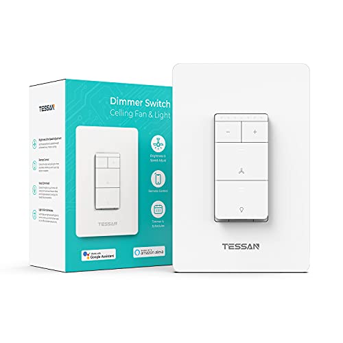 Smart Ceiling Fan Control and Light Dimmer Switch Combo, TESSAN WiFi Wall Switch for 4 Speed Fan