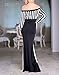 VERWIN Off Shoulder Bodycon Fishtail Women's Maxi Dress Long Sleeve Floor-Length Stripe Dress