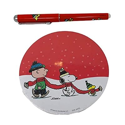 Peanuts Worldwide Character Charlie Brown, Snoopy and Woodstock Winter Themed Round Notepad and Pen Set Office Product