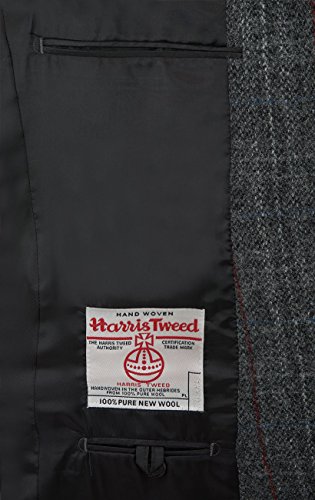 Harris Tweed Mens Grey with Red Overcheck Tweed Jacket Regular Fit 100% Wool Notch Lapel-46R - Thumbnail 2