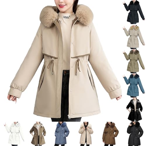 womens parka coat Winter Jacket for Women uk Waterproof Coats Long Coat Outerwear Puffer Jacket Fleece Lined Sherpa Lining Faux With Fuffly Hood Quilted women's waterproof winter coats Khaki XL