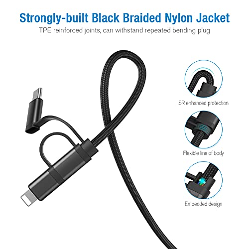 3-in-1 Cable, Multi Charging Cable IP/Type C/Micro USB Charger Nylon Braided Cord 3.3ft (1m),3 in 1 Multiple Universal Charger for Phone/Pad and Android Devices