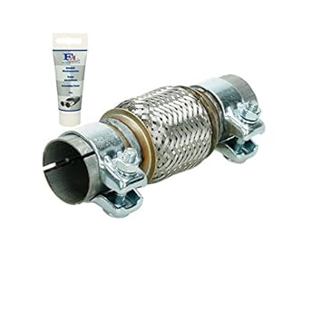 Universal Flexrohr - 50 x 100 mm - mit 2 Schellen - aus Edelstahl - Interlock - Montage ohne Schweißen + Auspuff-Montagepaste