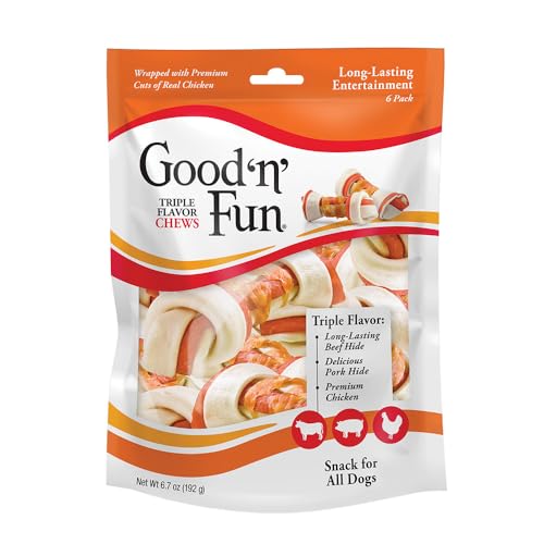 GOOD ‘N’ FUN TRIPLE FLAVOR CHEWS, RAWHIDE TREATS FOR DOGS