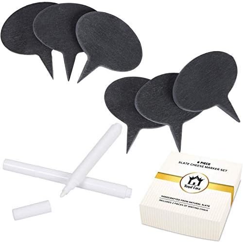 Royal Casa Cheese Markers Set. A Gift Set of 8-6(!) Cheese Labels Made of Natural Slate and 2 Liquid Chalk Pens
