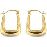 Solid 14K Yellow Gold Dainty Beaded Square Reversible Hoop Earrings (0.60") for Women