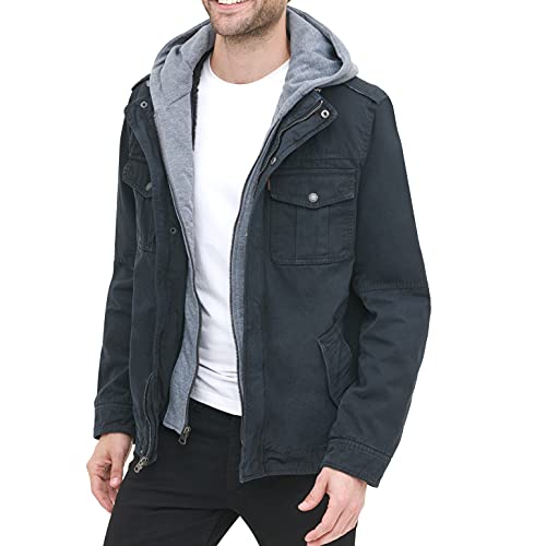 Levi's Men's Washed Cotton Hooded Military Jacket, Navy, Large Pricepulse