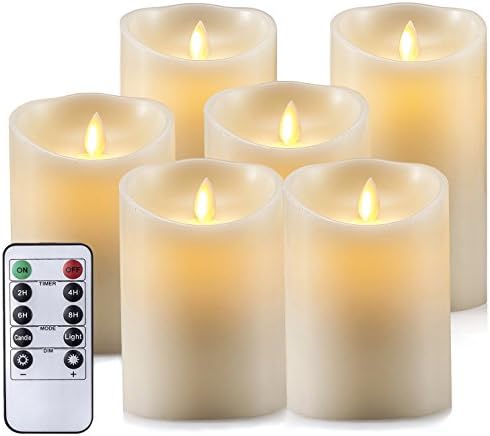 Air Zuker C-Cell Flameless Candles Super-long Battery Life Dancing Flame Wax Pillar LED Candle with Timer and 10-key Remote - Set of 6
