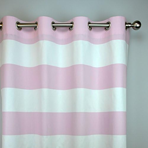 Light Pink White Horizontal Stripe Curtain with Grommets and Thermal Blackout - 84" Long x 50" Wide Thermally Insulated 100% Light Blocking Striped Drapery Panel. Custom USA Made Luxury Residential and Hotel Style Curtains - You'll be amazed by the quality of our drapes - Your Satisfaction is Guaranteed