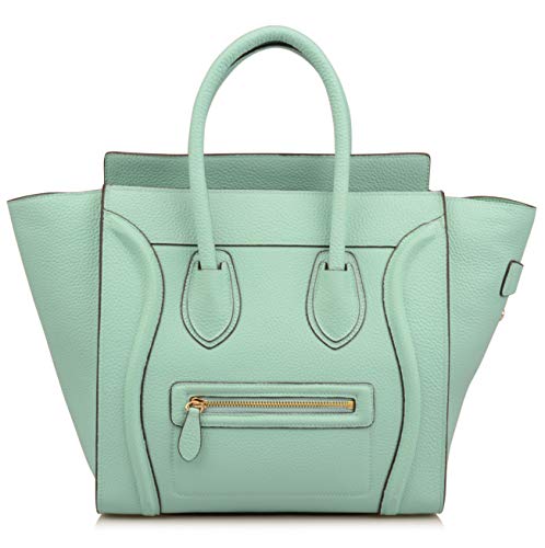 Ainifeel Women’s Genuine Leather Smile Large Top Handle Handbag Purse (Large, Green-blue)