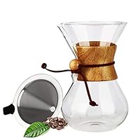 Pour Over Coffee Maker, OAMCEG 28 oz Borosilicate Glass Carafe and Reusable Stainless Steel Permanent Filter Manual Coffee Dripper Brewer with Real Wood Sleeve