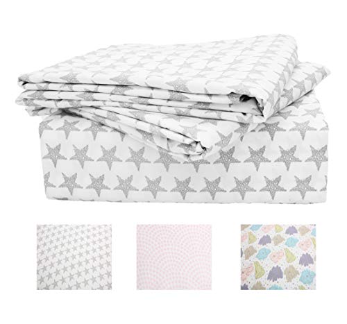 Tubytu Pink Love/Silver Pentagram/Rabbit 4-Piece Twin Sheet Set for Kids Boy Children, Soft Brushed Microfiber, Flat Sheet + Fitted Sheet + Pillowcase Bedding Set