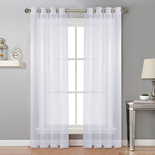 NICETOWN Sheer Window Panel Curtains - Grommet Top Sheer Drapes for Windows (2-Pack, 54 Wide x 63 inch Long, White)