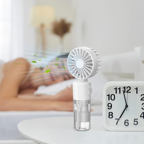 TERRIFI Mini Handheld Fan with Water Mist Spray - USB Rechargeable Portable Fan with 4 Speeds, Folding Design, and 55ml Water Bottle - Powerful Travel Desk Fan for Holiday, White