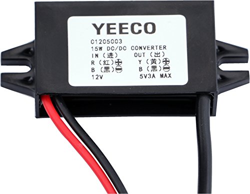 Yeeco Waterproof DC to DC Buck Converter Voltage Regulator 8-22V to 5V 3A/15W Power Adapter 12V to 5V Car Power Supply Volt Regulated Converters Transformer with Micro USB Cable Connector