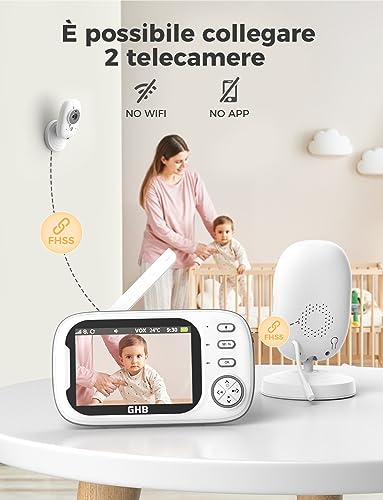 GHB Baby Monitor Video and Audio 3.5 Inch 720HD Camera, 2000 mAh Battery, Two-Way Communication, VOX Night Vision Temperature Monitor, Lullabies