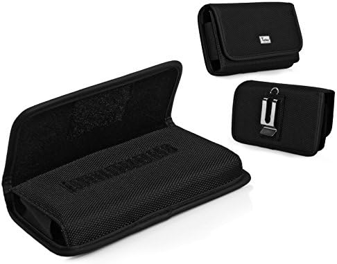 RushCase Horizontal Rugged Canvas Case Cover Holster with Fixed Belt Clip and Belt Loop FOR CAT B100 Fits Bare Phone Only