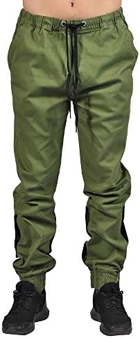 Men's Elastic Waistband Drawstring Joggers Zip Up Bottom Closure (40, Olive)
